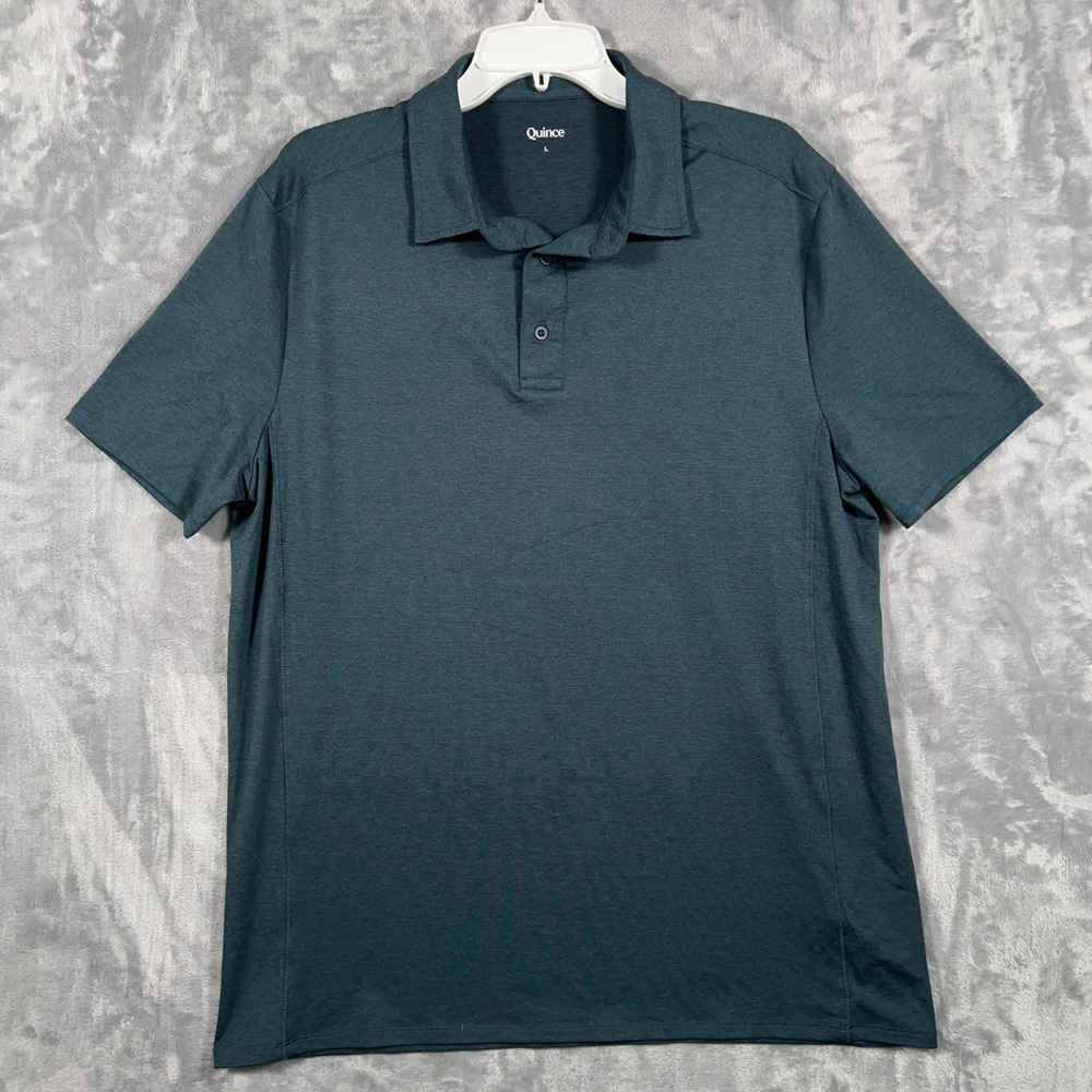 Quince Flowknit Breeze Performance Polo Shirt Mens Large Teal Blue
